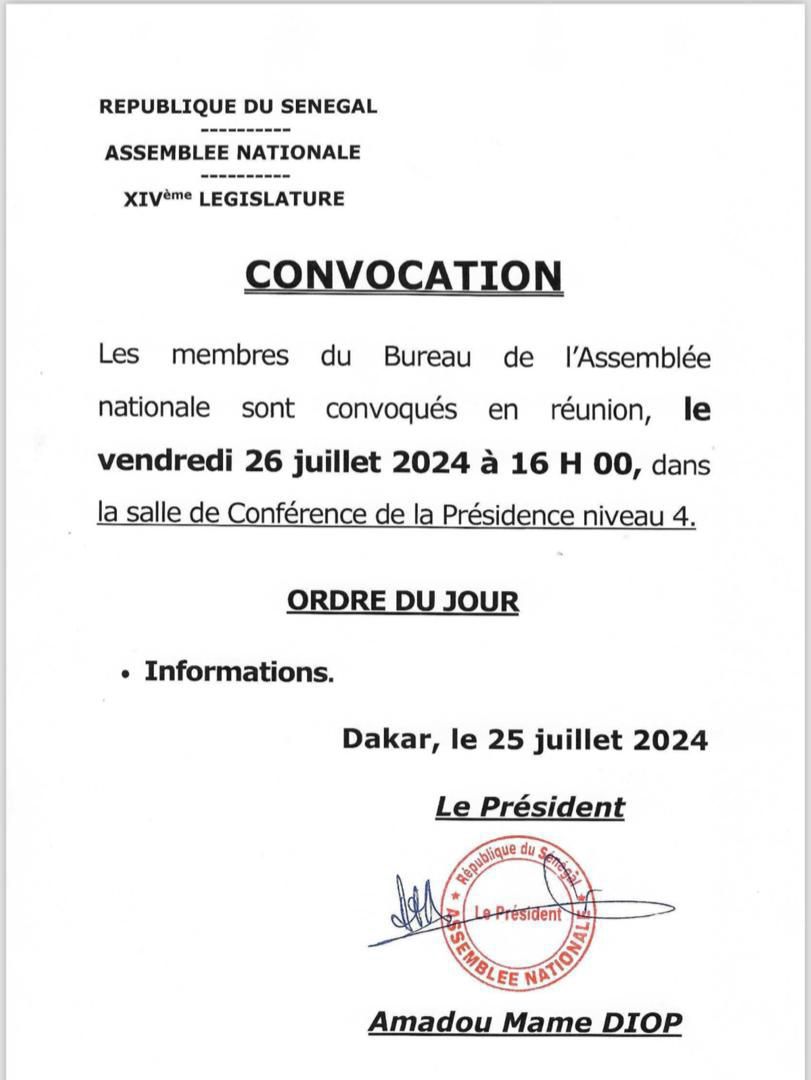Réunion du Bureau de l’Assemblée nationale convoquée par Amadou Mame Diop