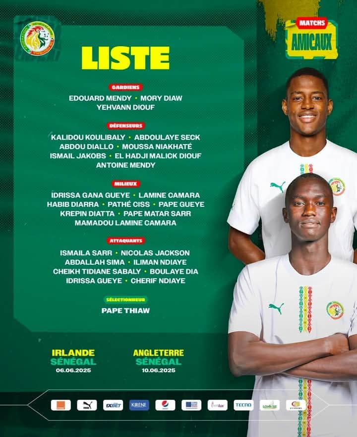 LIONS DE LA TERANGA : PAPE THIAW DÉVOILE SA LISTE SANS SADIO MANÉ POUR LES MATCHS CONTRE L’ IRLANDE ET L’ ANGLETERRE