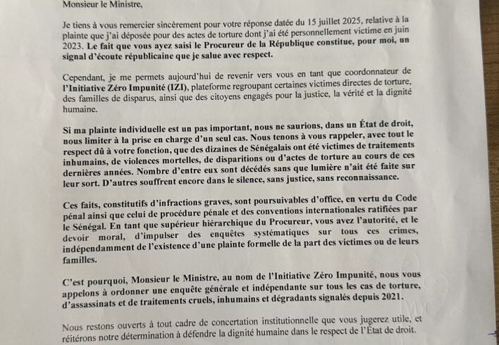 Pape Abdoulaye TOURE Officiel Chers compatriotes, À titre informatif, et par souci de transparence envers vous qui nous soutenez avec constance et engagement depuis le début, je tiens à vous faire part des derniers développements concernant notre lutte contre l’impunité.