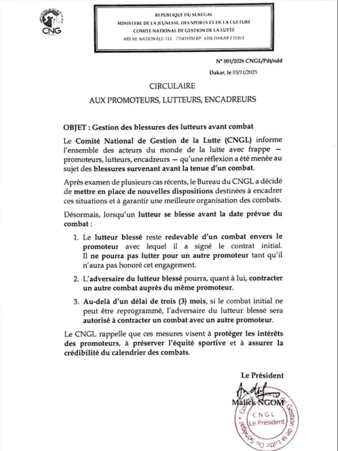 LUTTE : LE CNG DIT STOP AUX BLESSURES ET AUX RETARDS, DES MESURES SÉVÈRES PRISES !